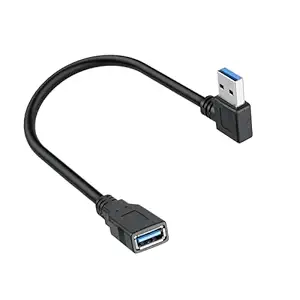 15CM USB 3.0 Extension Cable Type A Male to Female High-Speed Connection, Extension Cable Convertor Adapter Extender Cord Right Angle 90 Degree for Laptop, PC - Black