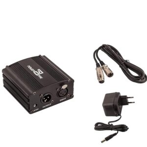 48V Phantom Power Supply 1 Channel for Condenser Microphone Music Recording Equipment (Black)
