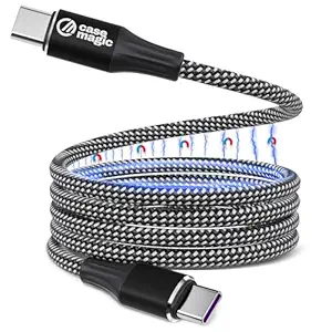 65W Type C to Type C Cable, PD Fast Charging Magnetic Coiled Cable for Smartphone Tablet iPhone iPad Laptop MacBook Samsung S25/S24/Flip Other Type C Devices, 480Mbps Data Sync 1M