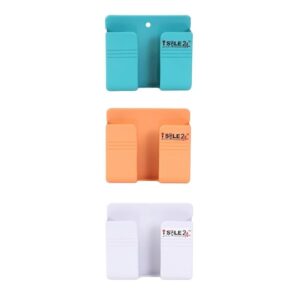 Wall Mounted Mobile Holder| Multipurpose Stand for Phone Charging & Remote Storage | Wall Mount Organizer for Office | Space-Saving Holder with Charging Hole (Green,Orange & White-3PC)
