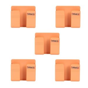 Wall Mounted Mobile Holder| Multipurpose Stand for Phone Charging & Remote Storage | Wall Mount Organizer for Bedroom & Office | Space-Saving Holder with Charging Hole (Orange-5PC)