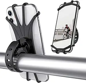 Bike Phone Holder, 360 Rotation Silicone Bicycle Phone Holder/Mount, Universal Motorcycle Handlebar Mount Compatible with 4.0 & 6.7 inches Screen Size of Smartphones (Black)