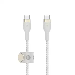USB-C to USB-C Fast Charging Type C Cable, Charge and Sync Ultra Flexible Silicone, Double Nylon Braided Cable, 60W PD, USB-IF Certified 3.3 feet (1 meters) – White
