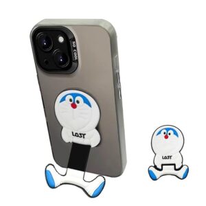 Adorable Cartoon Silicone Phone Stand – Fun Adhesive Kickstand with Extendable Cartoon Legs, Flexible & Durable, Universal Cute Desk Accessory Compatible with All Smartphones-Doremon White