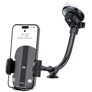 Car Phone Holder Dashboard Windshield Car Phone Mount Strong Suction Long Arm Phone Holder Mount for All iPhone Android Smartphone