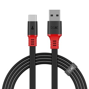 Type C A750 6.5A Super Fast Charging Flat Cable Cable w/Stress Resistance, Upto 65W/6.5Amp & Compatible w/Xiaomi, Oneplus, Samsung, Vivo, Oppo,480 Mbps Data Transmission Speed(Rebellious Black)