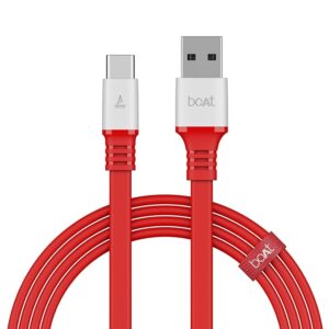 Type C A750 6.5A Super Fast Charging Flat Cable Cable w/Stress Resistance, Upto 65W/6.5Amp & Compatible w/Xiaomi, Oneplus, Samsung, Vivo, Oppo, 480 Mbps Data Transmission Speed(Radiant Red)