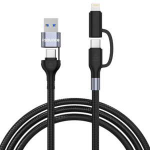 FlexiCharge 400 4-in-1 Fast Charging Cable USB-A to Type-C & Lightning 60W/3A PD Rapid Charge 480Mbps Data Sync Universal Multi-Device Compatibility Swappable Heads Tangle-Free Carbon Black