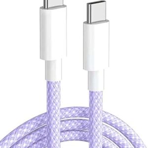 66W USB-C to USB-C Fast Charging Cable (3FT/1M) – Compatible with iPhone 16/15 Pro Max, MacBook Air/Pro, Samsung Galaxy S24/S23 Ultra, iPad Pro – Durable Nylon Braided Cord – Purple