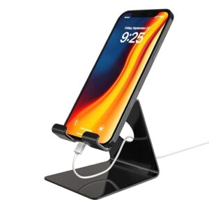 Aluminum Adjustable Mobile Phone Foldable Tabletop Stand Dock Mount for All Smartphones, Tabs, Kindle, iPad (Black)