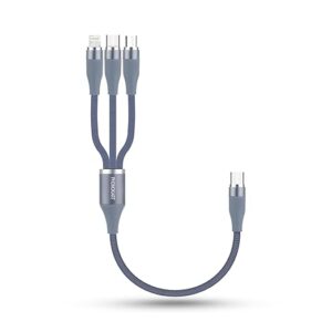 TRIX USB Type C to 3in1 Short (0.3meter)100W Fast Charging Cable, 3Amp Multi Charger Cable for Micro USB, iOS and Type-C Devices,Mobile Tablet PC Laptop Android Smartphone cable (LIGHT GREY)