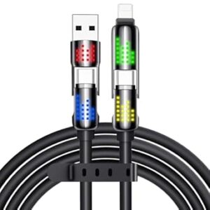 240W 4 in 1 USB C Cable, USB Charging Cable with Breathing Light, Fast Charging & Data Sync Silicone Multi Charging Cable for iPhone iPad Samsung Laptop Multi Device Charging, 1.2M (Black)
