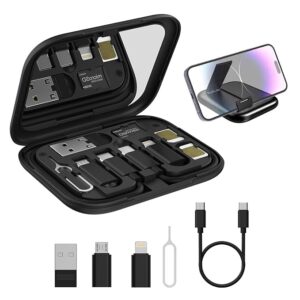Snapcase 60W Multifunctional Fast Charging Data Cable Kit, Conversion Set USB A & Type C to Male Micro/Type C/Lightning,Data Transfer,Sim Storage,Sim Eject Pin,Pocket Mirror,Phone Holder