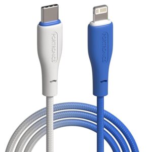 Hue X 20W Dual Tone Colour Type C to 8 Pin Fast Charging Cable for iPhones,iPads, Laptops & Other 8 Pin Devices, 480Mbps Data Sync, Premium Braided Cable (White & Blue)