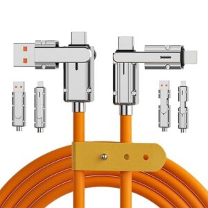 4-in-1 Multi-Functional Fast Charging Data Cable, Dual Charging Cable with Metal Connectors, 90-Degree USB to Type-C Cable