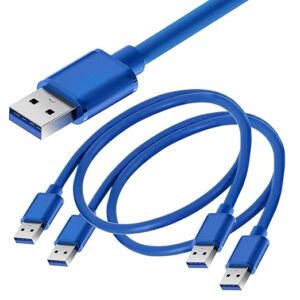 2 Pack 60cm Super Speed USB 3.0 Type A Cable - Male to Male USB Cord Short Cable for Hard Drive Enclosures, Laptop Cooling Pad, DVD Players - Blue