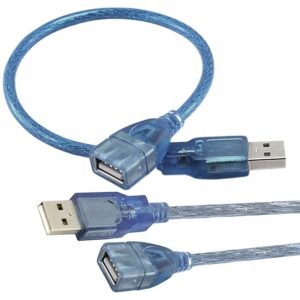 35cm Premium USB Extender Cable Male to Female USB A Male to USB A Female 2.0 Data Transfer and Charging Adapter for TV, PC, Laptop, PlayStation, Xbox, Flash Drive,etc (Transparent Blue)