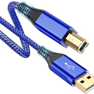 Usb Printer Cable (2M/6.6 Feet) High Speed Nylon Braided Usb 2.0 Printer Cable Usb-A To Usb-B Cable,Scanner Printer Cord For Hp Canon Dell Epson Brother Lexmark Xerox Samsung Piano Dac&More,Blue