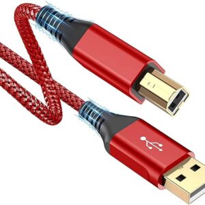 High Speed USB Printer Cable (2M 6.6 Feet) Nylon Braided USB 2.0 Printer Cable USB-A to USB-B Cable, Scanner Printer Cord for HP Canon Dell Epson Brother Lexmark Xerox Samsung Piano DAC & More-Red