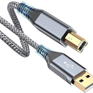 Usb Printer Cable Usb 2.0 (2 Meter 6.6 Feet) High Speed Nylon Braided Cord For Cable Compatible With Printers,Scanner For Brother Dell,Hp,Epson,Canon,Xerox,Samsung,Epson,Lexmark Mfc,Oki-Grey