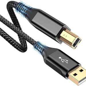 High Speed USB 2.0 Printer Cable (2 Meter 6.6 Feet) USB-A to USB-B Cable, Nylon Braided Scanner Printer Cord for HP Canon Dell Epson Brother Lexmark Xerox Samsung Piano DAC & More-Black