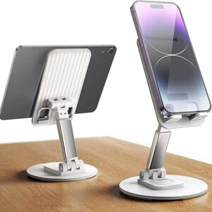 Mobile Stand for Desk 360° Rotation Height and Angle Adjustable Phone Holder for Table Foldable Desktop Mobile Holder for Home, Study & Video Shoot Fit for 4-10'' Smatphones (White)