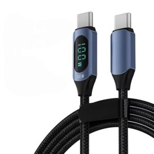 2M 100W Type C to Type C Cable with LED Display, 5A Max Output, Fast Data Transfer, 2Meter Length, Tangle-Free Design, Ideal for Laptop Charging (Black)