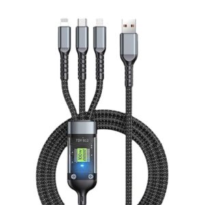 120W/6A Fast Charging Usb 3.0 Cable 4 Ft / 1.2M To 3-In-1 Long Charging Cord With Type C + Micro Usb + Lightning Connector 480 Mbps Data Transfer For Laptop,Tablets,Smartphones & More