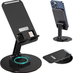 Mobile Stand for Desk 360° Rotation Height and Angle Adjustable Phone Holder for Table Foldable Desktop Mobile Holder for Home, Study & Video Shoot Fit for 4-10'' Smatphones (Black)