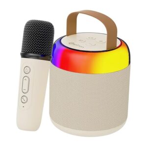Newly Launched Fusion Bliss 16W Bluetooth Speaker with Wireless Karaoke Mic, 6H Playtime, Vibrant RGB Lights, Voice Effects,Multi-Play Modes BT5.3/TF Card & Type-C Charging Port (Light Cream)