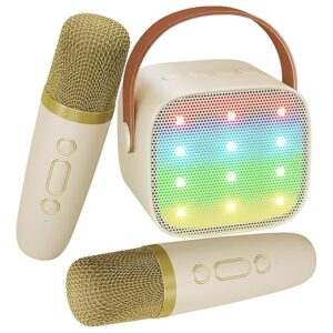 Mic with Speaker for Kids Adults - Portable Bluetooth Speaker with 2 Wireless Microphones Mini Karaoke Machine Set for Singing Ages 4-14+ Years Old Birthday Gifts(Beige)