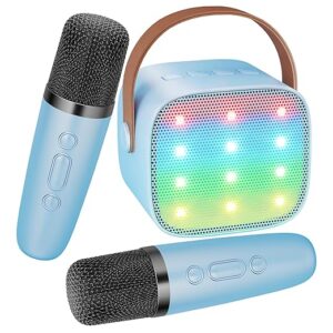 Mic with Speaker for Kids Adults - Portable Bluetooth Speaker with 2 Wireless Microphones Mini Karaoke Machine Set for Singing Ages 4-14+ Years Old Birthday Gifts（Blue)