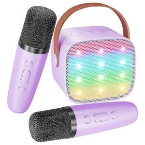 Mic with Speaker for Kids Adults - Portable Bluetooth Speaker with 2 Wireless Microphones Mini Karaoke Machine Set for Singing Ages 4-14+ Years Old Birthday Gifts (Purple)
