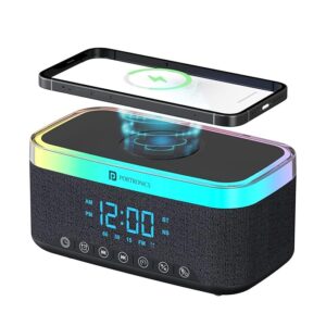 Trifusion 16W HD Sound Bluetooth Speaker with 15W Wireless Charging, 360°RGB LED Lights, Digital Clock with Alarm Setting, Built-in White Noise, USB/SD Card/AUX in, Type C Charging(Black)