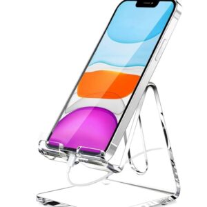 Acrylic Cell Phone Stand, Portable Clear Phone Stand for Desk, Compatible with Phone15 14 13 Pro Max Mini 12 11 Plus SE, Switch, Android Smartphone, Pad, Tablet, Desk Accessories-Clear