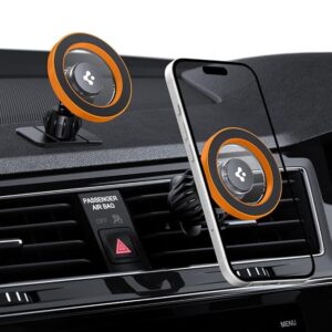 Magnetic Air Vent Car Mobile Holder [Super Strong Magnet] [MagSafe Ring Included][Extra Mini Dashboard Mount] for iPhone 16/15/14/13/12, Samsung Galaxy Series and More - Orange