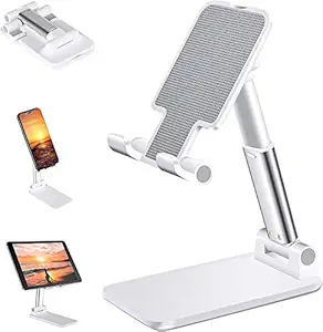 Telescopic Multi Angle Adjustable and Foldable Mobile Phone Tabletop Stand, Anti Slip and Scratch Resistant, Compatible for Samsung Galaxy, MI, Vivo, iPhone, Oppo and All Mobile Phones- White