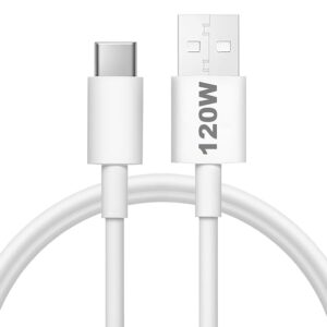 Original 120W Flash USB Type C Mobile Data Charging Cable for Vivo V30/V29/V28/V27/V25/V23e/V23 pro/V21 5G/Iqoo Neo 9 pro/12 5G/Neo 7 pro/Z7/Z7S/Z6 Lite/11/Z6 44W/T2/Iqoo 9- White