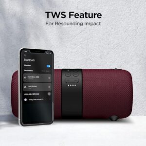 14W Bluetooth Speaker with Upto 9 Hours Battery, RGB LEDs, IPX7 and TWS Feature(Maroon)