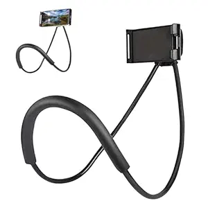Lazy Neck Phone Holder Neck Hanging Mobile Cell Phone Stand 360 Rotating Flexible Long Arms Stand Clip Holder Compatibl with 4-7 Inches Smatphones - Black