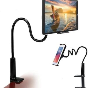 360 Adjustable Mobile Phone Holder, Universal Phone Holder Clip Lazy Bracket Flexible Gooseneck Clamp Long Arms Mount for Mobile Tabletop Stand for Bedroom, Office, Home - Black
