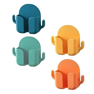 Phone Charging Holder Wall Mounted – Self-Adhesive Phone Charging Holder with Dual Hooks, Ideal for Bathroom, Kitchen, Bedroom, Office – Reusable ABS Build, Pack of 4 (Random Color)