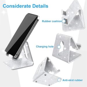Acrylic Cell Phone Stand, Portable Phone Holder, Phone Stand for Desk, Compatible with Phone16 15 14 13 12 Pro Max Mini 11 Xr Plus SE, Switch, Android Smartphone, Pad, Tablet, Glitter Silver