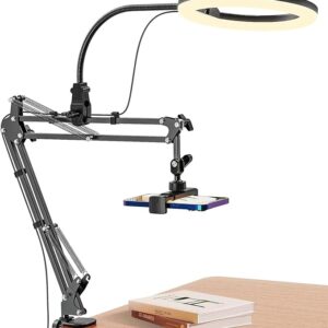 Video Mobile Stand with 10-Inch Ring Light Metal Arm with 1/4" Ball Head Overhead Desktop Stand for Camera, Mobile, GoPro Ideal for Bedroom Recording & Content Creation