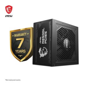 MAG A850GL PCIE5 Power Supply Unit, 850W, 80 Plus Gold, Fully Modular, ATX 3.1, PCIe 5.1 GPU Support, 120mm FDB Fan, Full-Bridge LLC, Flat Black Cables - 7 Year Warranty