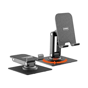 360° Rotation, Foldable Design Mobile Stand with Stable Metalic Round Base, Multiple Height & Angle adjustments Compatible with Smartphones, Tablets, Kindles & iPad (Twistand 360, Black)