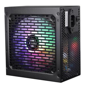 VS600Z 600W Premium Power Supply with Silent 120mm RGB Fan, Long Flat Cables, PCIe x 1, SATA x 4, 12V 36A (Max.), Over Voltage/Over Current/Short Circuit Protection (Black)