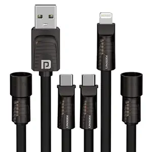Konnect Tetra 60W 4 in 1 Multi Functional Fast Charging PD Cable with 1.4M Length, 480Mbps Data Sync, Compatible with All Type C Android Smartphone & Lightning Device(Black)