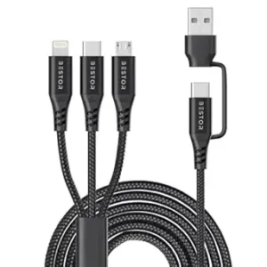 60W USB C Multi Fast Charging Cable Nylon Braided Cord 5-in-1 3A USB/C to Type C/Micro/Phone Fast Sync Charger Cable Compatible with Laptop/Tablet/Phone (1.5 M)