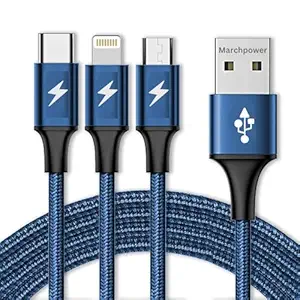3 in 1 Charging Cable Nylon Braided Multiple USB Fast Charging Cable,Compatible for All Smartphone, iPhones and Android, iOS and Type C Devices. by Marchpower